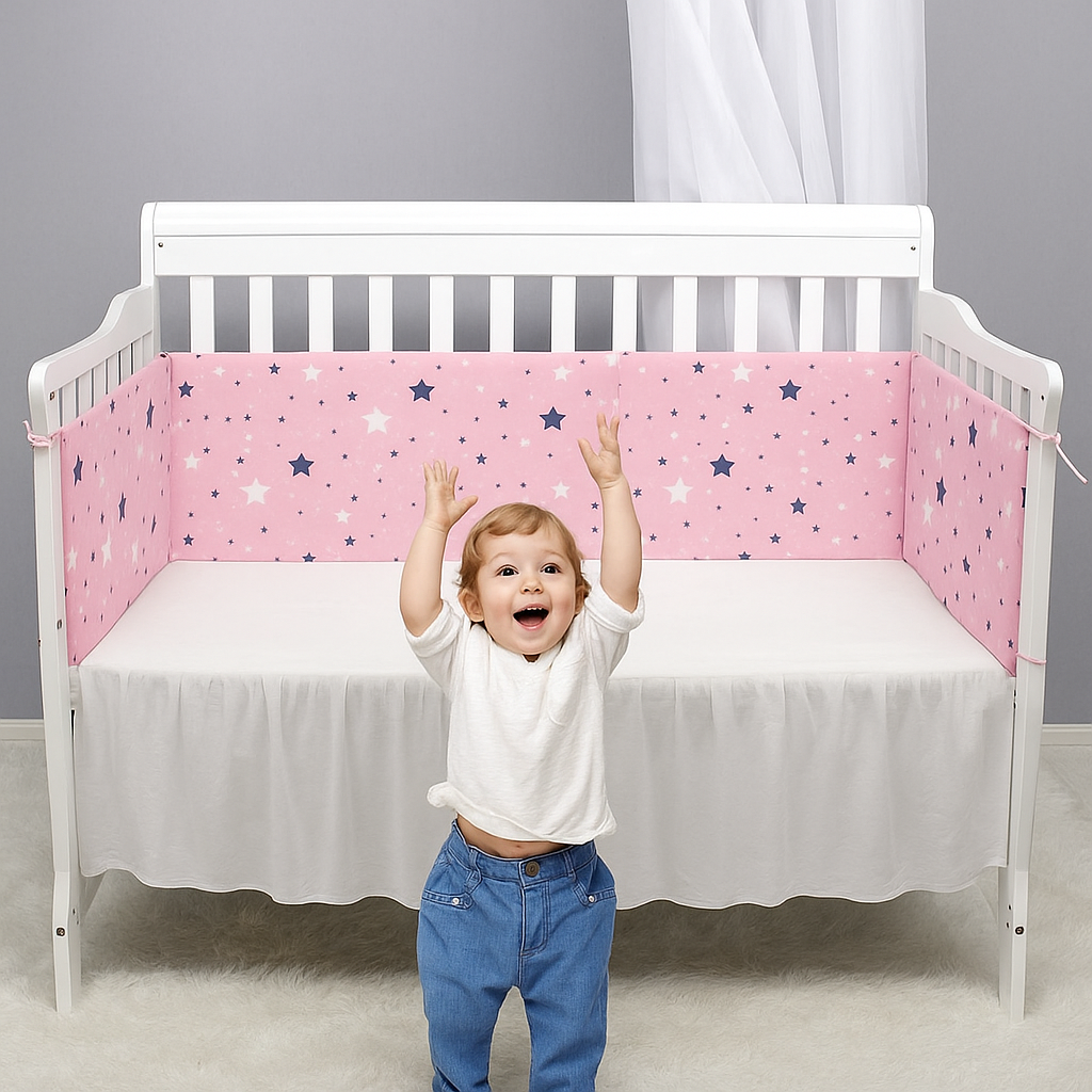 Tour de Lit CotonBump™ Rose Noir – Protection Bébé