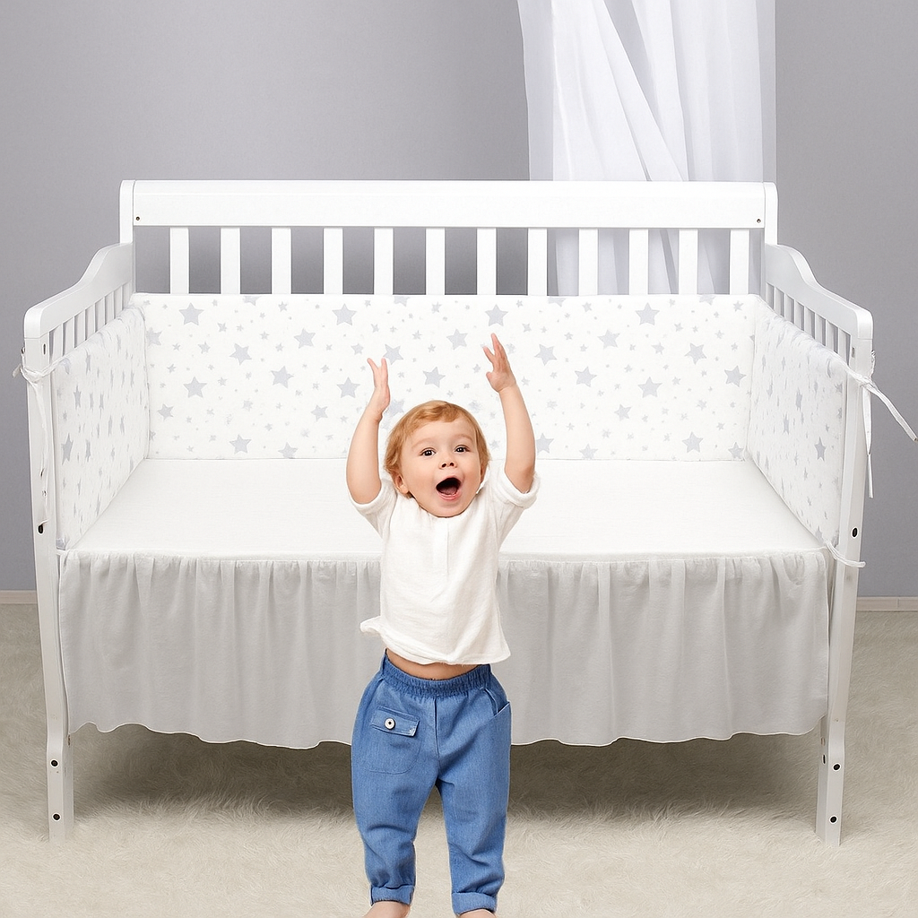 Tour de Lit CotonBump™ Blanc Gris – Vue Principale