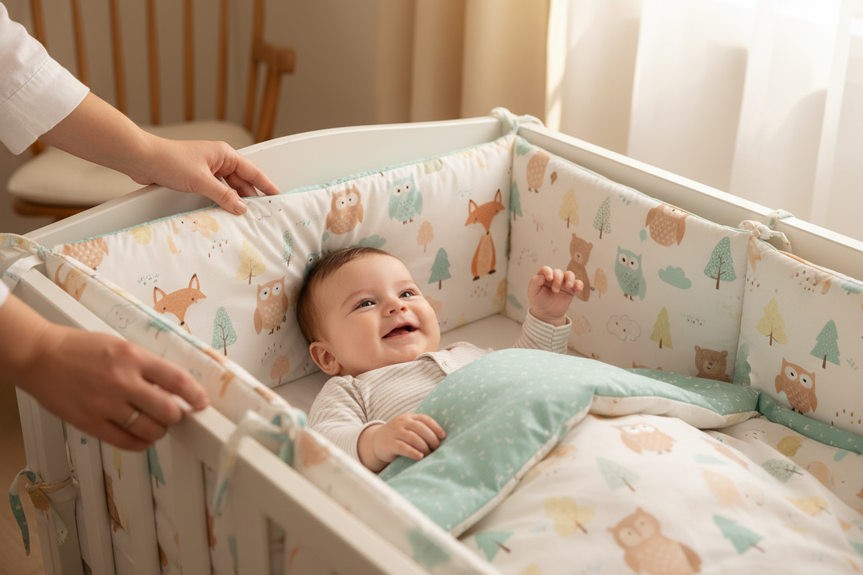 Maman avec bébé et ensemble literie