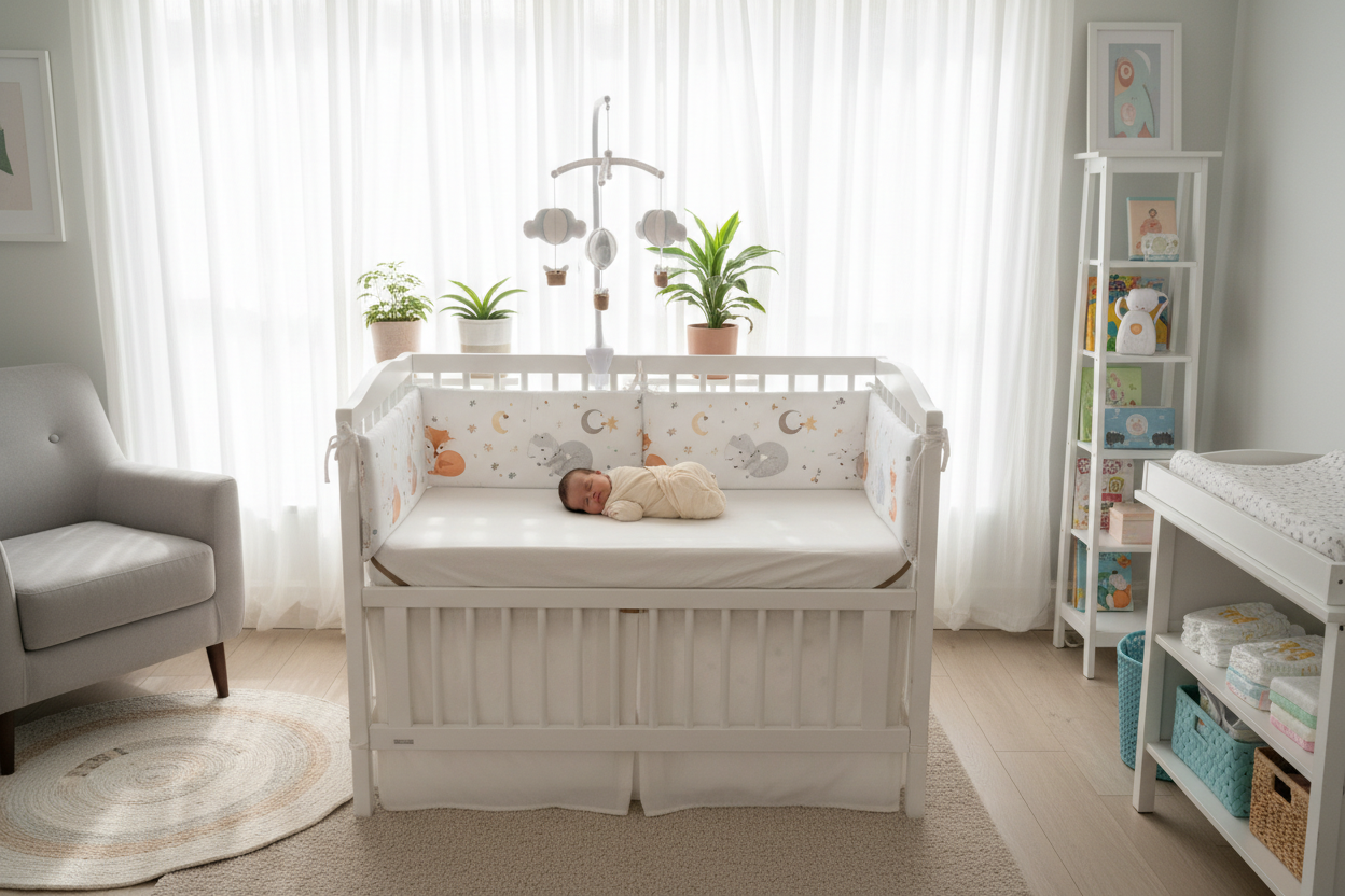 Chambre avec pare-chocs motif tressé