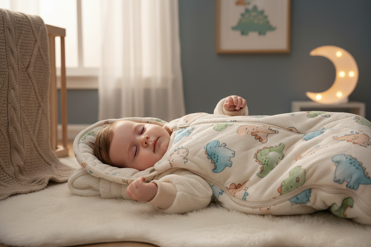 Bébé paisible dans sac de nuit dinosaure