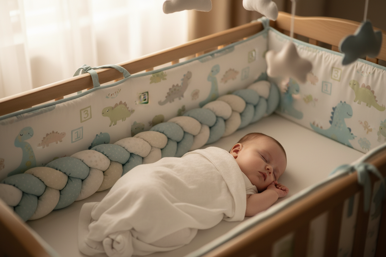 Bébé avec pare-chocs motif tressé imprimé