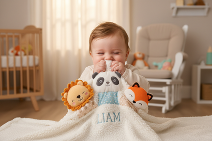 Bébé avec couverture de sécurité personnalisée